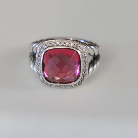 David Yurman Sterling Silver 11mm Albion Ring Tourmaline with Diamonds size 8 - Picture 4 of 8